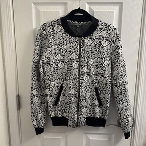 Women's MICHAEL STARS Long Sleeve Bomber Jacket w/Black/White Embroidered -S